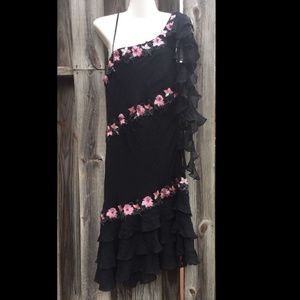 NWT SUE WONG 12 SILK Dress One Shoulder Sequin